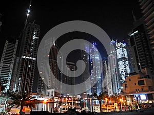 Night skyscrapers, tall houses, night Dubai