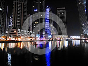 Night skyscrapers, tall houses, night Dubai