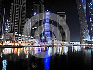 Night skyscrapers, tall houses, night Dubai