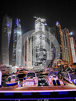 Night skyscrapers, tall houses, night Dubai