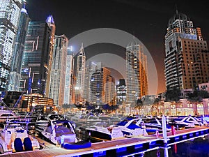 Night skyscrapers, tall houses, night Dubai