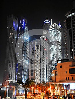 Night skyscrapers, tall houses, night Dubai