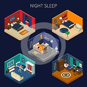 Night Sleep Isometric Compositions Set