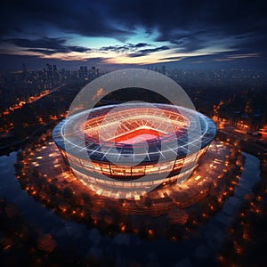 Night stadiums majesty, 3D top down view captures soccers grandeur