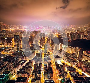 Night street in Kowloon, Hong Kong