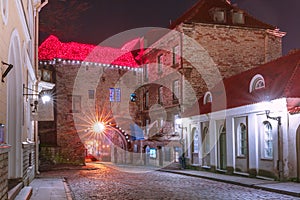 Night street in the Old Town of Tallinn, Estonia