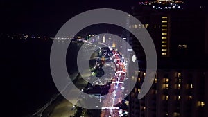 Night street traffic megapolis aerial view.