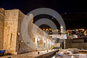 Night street view, old Dubrovnik city, Croatia