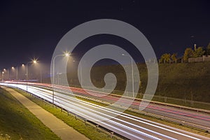 Night street view with tracers in Daugavpils city