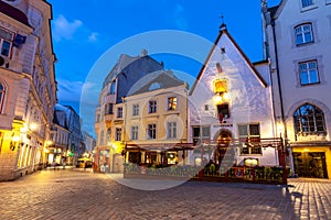 Night streets of Tallinn old town, Estonia