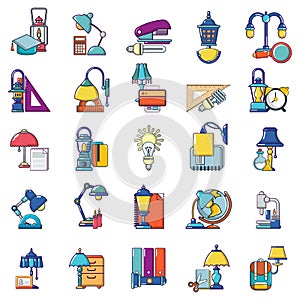 Night study icons set, cartoon style