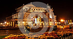 Night summer beautiful view of opera house of the Sachsische Staatsoper Dresden Saxon State Opera or Semperoper,Dresden, Germany photo