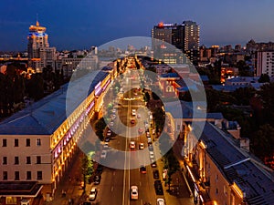 Night summer Voronezh cityscape. Revolution Prospect - central street of Voronezh