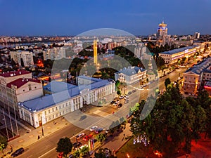 Night summer Voronezh cityscape. Revolution Prospect - central street of Voronezh