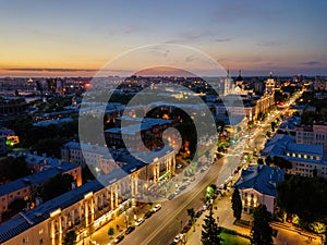 Night summer Voronezh cityscape. Revolution Prospect - central street of Voronezh