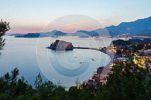 Night Sveti Stefan sea islet (Montenegro)