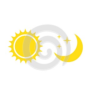 Night symbol of the moon with stars and sun, vector on white background.