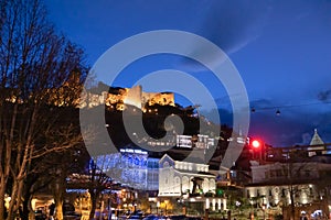 Night Tbilisi. The fortress of Narikala. Cable car. Georgia. Tbilisi