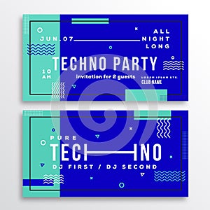 Night Techno Party Club Invitation Card or Flyer Template. Modern Abstract Flat Swiss Style Background