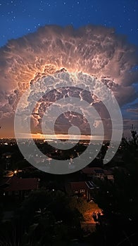 night thunderstorm, Lightning with dramatic clouds. Generative AI