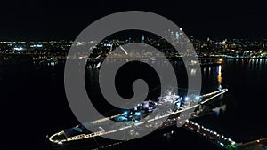 Night time Aerial View Battleship New Jersey