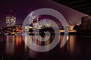 Night Time City-scape View from the South Shore of the River Thames London