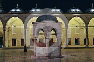 Night time elegance in the courtyard of the Blue Mosque in Istanbul, Turkey