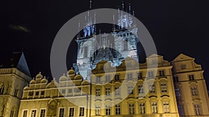 Night time illuminations of the magical Old Town Square timelapse hyperlapse in Prague