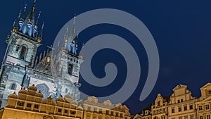 Night time illuminations of the magical Old Town Square timelapse in Prague