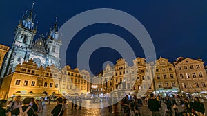 Night time illuminations of the magical Old Town Square timelapse in Prague