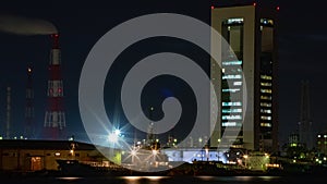 Night Time lapse near the river at the industrial area in Yokkaichi Mie