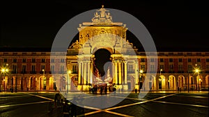 Night time lapse of praca do mercado in lisbon at sunset, 9 seconds clip,