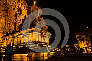 Night Time with Lightning - Tanjore Big Temple or Brihadeshwara Temple was built by King Raja Raja Cholan, Tamil Nadu.