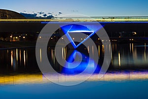 Night Time Lights on the Adelaide Oval Foot Bridge and Reflection photo