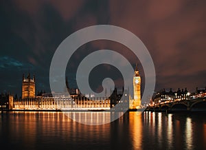 night time in London Big Ben and Westminster palace