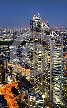 Night-time panoramic view of Park Hyatt Tokyo building from the photo