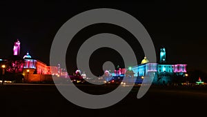 Night time photos of Rashtrapati Bhavan with light trails at New Delhi,India