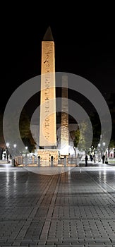 Night time shot of egyptian Obelisk of Theodosius in   in istanbul