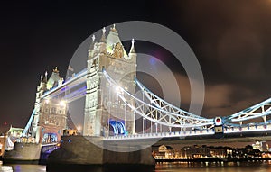 Night time shot of the world famous Tower Bridge in London UK with beautiful lights