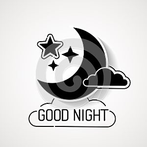 Night Time Sky, Nature Landscape With Moon, Good Night Vector
