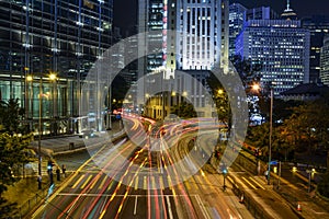 Night time traffic light trails in Hong Kong