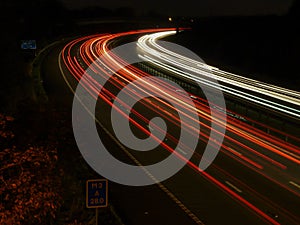 Night time traffic light trails on motorway