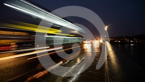 Night Time Traffic Long Exposure Light Streaks Public Transport Bus Bridge Twilight Afternoon