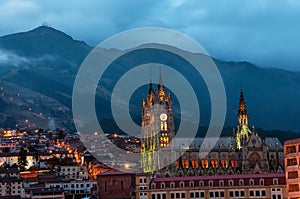 Quito Basilica at Night