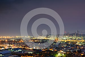 Night time view of the city and lighting from Oil refinery