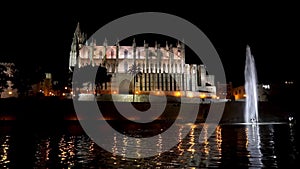 Night Timelapse of the Cathedral of Palma de Mallorca - Balearic Islands, Spain