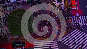 Night timelapse crossing in Shibuya Tokyo high angle middle shot tilt