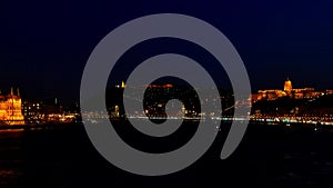 Night timelapse panorama of Budapest from Danube River, Hungary
