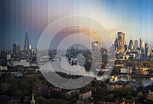 Night to day sliced time lapse view of the urban skyline of London, England