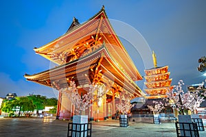 Night in Tokyo city with Sensoji Temple in Tokyo, Japan